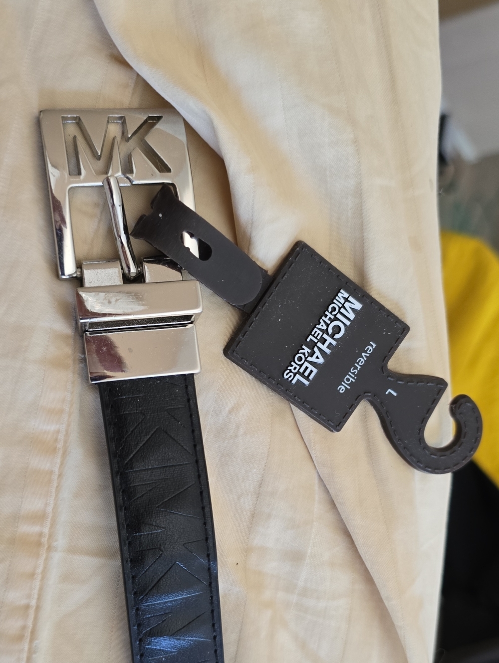 REVERSIBLE Michael Kors Black/Brown Leather Belt with Silver MK Buckle